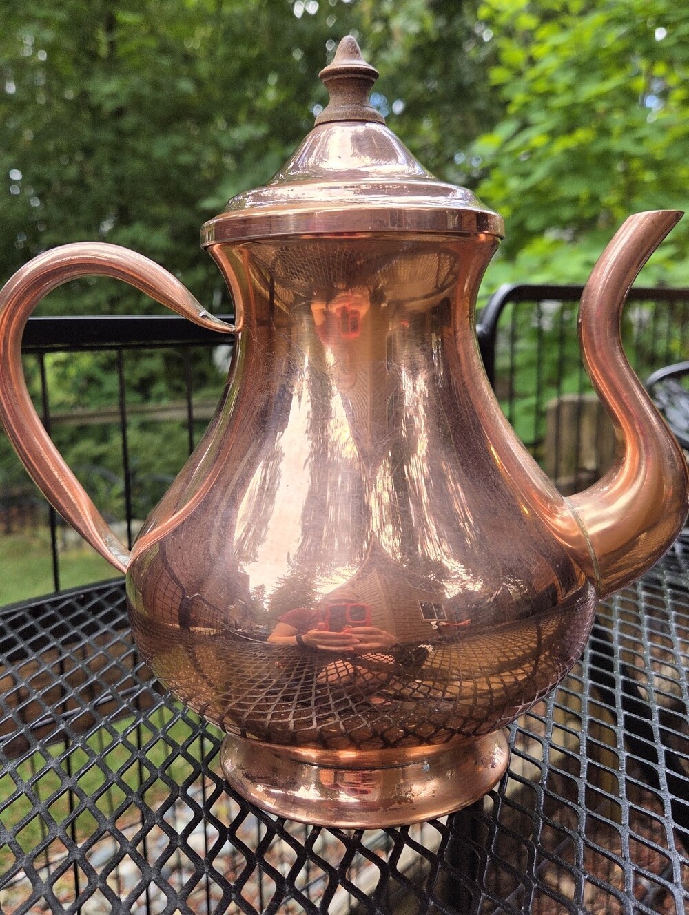 Vintage Tagus Copper Metal Teapot With Stainless Steel Interior And Wooden Knob
